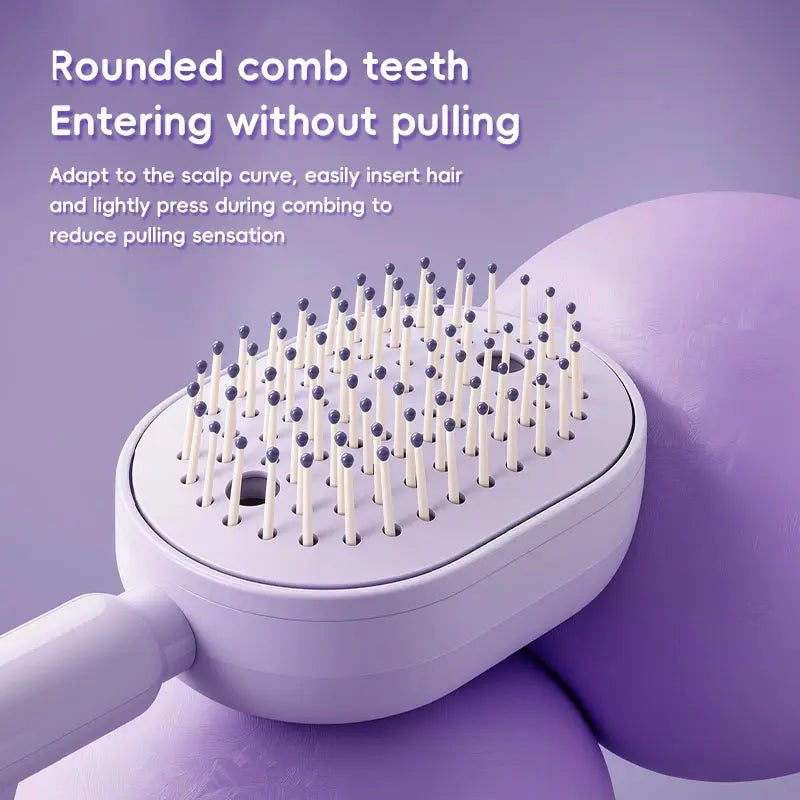 Rechargeable Steam Hair Brush with Water Mist, Anti-Static Detangling Brush for Women, Smooths Frizz & Nourishes Hair, Air Cushion Styling Comb, Purple-Onion-9002
