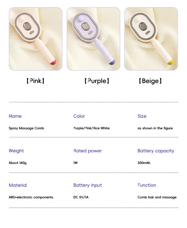Rechargeable Steam Hair Brush with Water Mist, Anti-Static Detangling Brush for Women, Smooths Frizz & Nourishes Hair, Air Cushion Styling Comb, Purple-Onion-9002