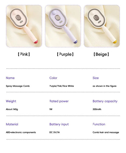 Rechargeable Steam Hair Brush with Water Mist, Anti-Static Detangling Brush for Women, Smooths Frizz & Nourishes Hair, Air Cushion Styling Comb, Purple-Onion-9002