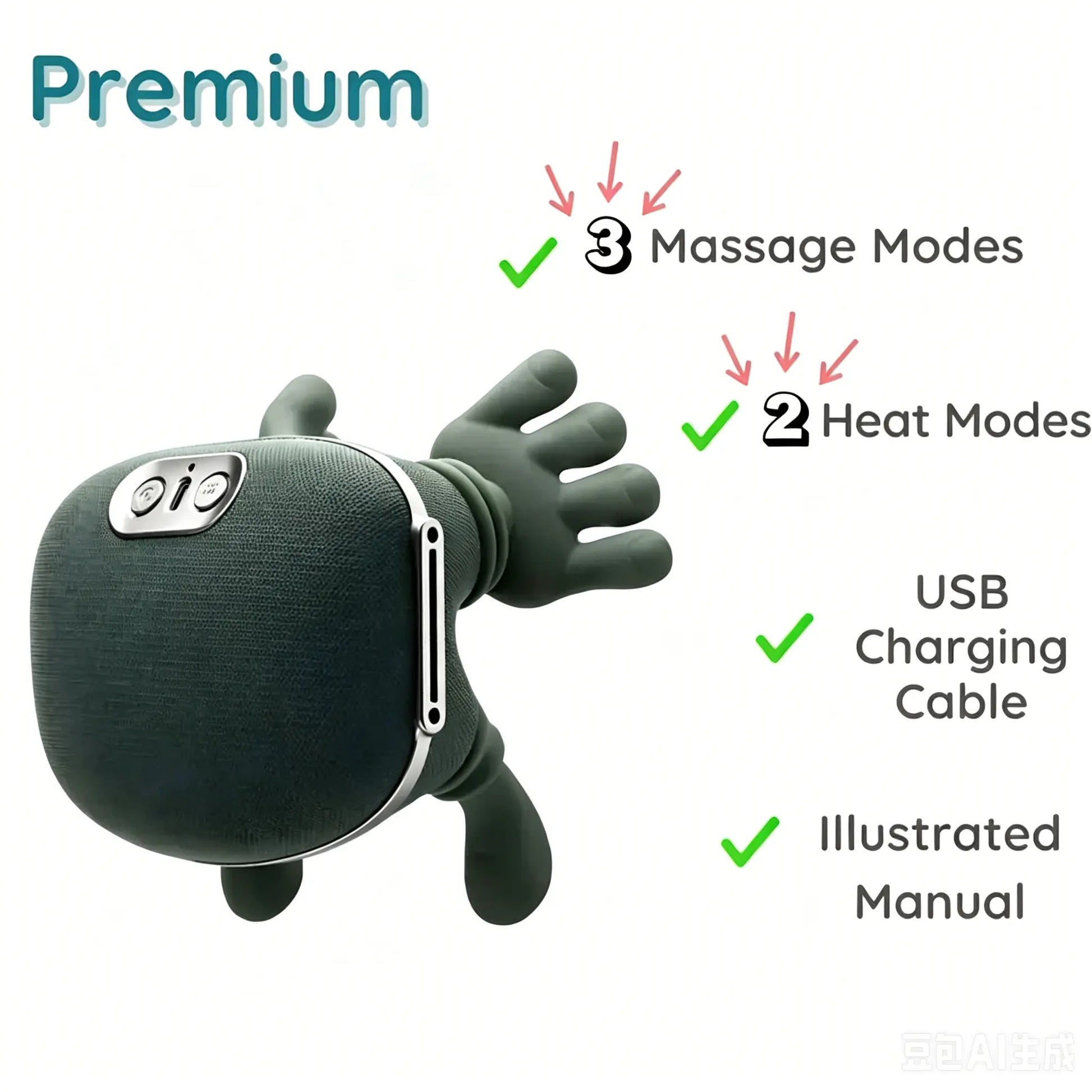 Portable Handheld Electric Massager - Neck Shoulder Relaxer, Acupressure Tool, Kneading Function for Deep Tissue Relief on Trapezius, Back, USB Rechargeable, Unisex Relaxation Fitness Gift (Sports & Outdoor), Heating Mode, Usb Charge