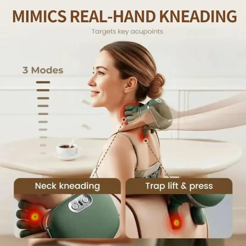 Portable Handheld Electric Massager - Neck Shoulder Relaxer, Acupressure Tool, Kneading Function for Deep Tissue Relief on Trapezius, Back, USB Rechargeable, Unisex Relaxation Fitness Gift (Sports & Outdoor), Heating Mode, Usb Charge