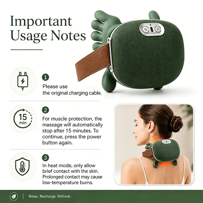 Portable Handheld Electric Massager - Neck Shoulder Relaxer, Acupressure Tool, Kneading Function for Deep Tissue Relief on Trapezius, Back, USB Rechargeable, Unisex Relaxation Fitness Gift (Sports & Outdoor), Heating Mode, Usb Charge
