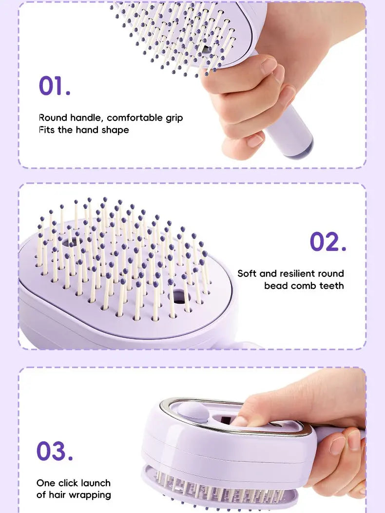 Rechargeable Steam Hair Brush with Water Mist, Anti-Static Detangling Brush for Women, Smooths Frizz & Nourishes Hair, Air Cushion Styling Comb, Purple-Onion-9002